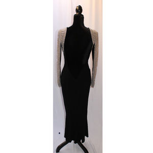 Black and rhinestones sleeve, Backless Dress